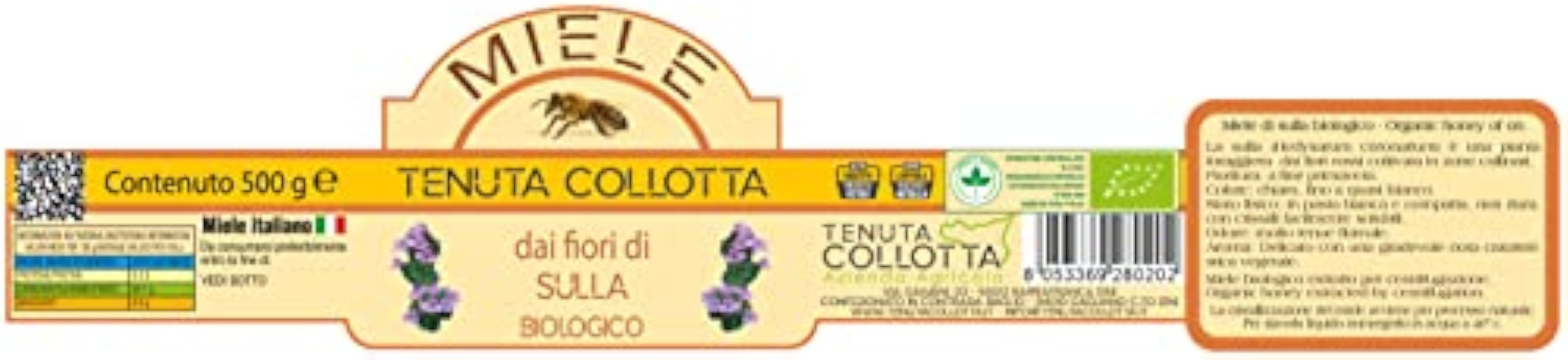 Tenuta Collotta® - Miel Sulla Biologique 500g - 100% Italien - Produit en Sicile opw1LLPU