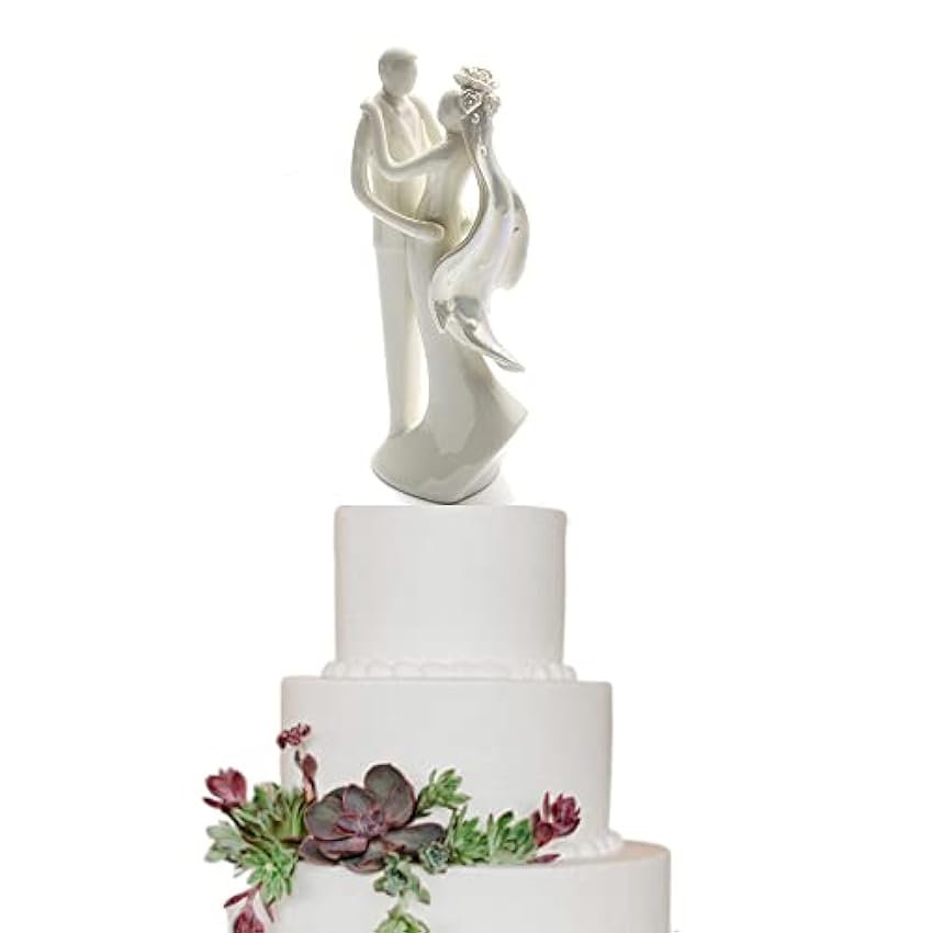 A Love Promise Décoration de gâteau de mariage Couple de mariés Mariage Anniversaire de fiançailles Souvenir en porcelaine Blanc perle 16 cm OpivioM6
