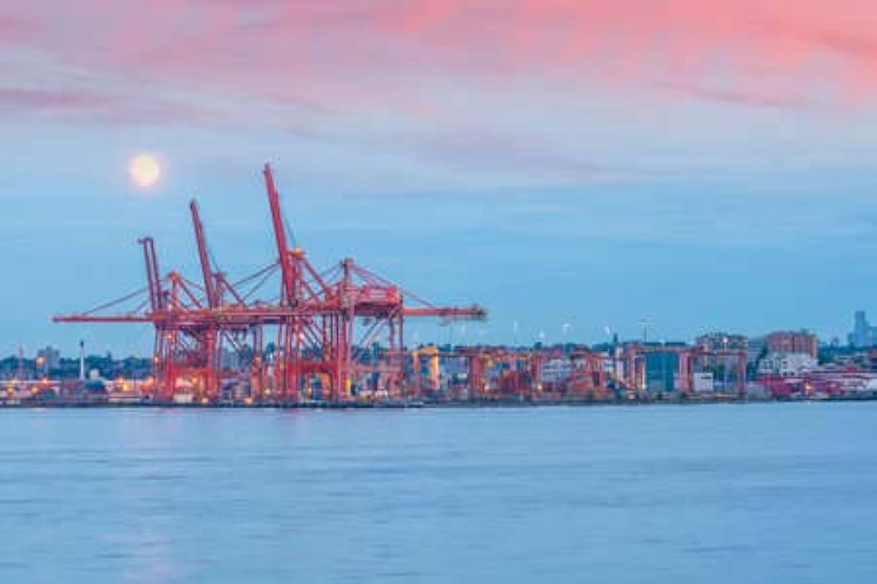 adrium Tableau d´affichage 140 x 90 cm : port Vancouver avec des centaines de conteneurs de bateaux la nuit (131587429) MX233093