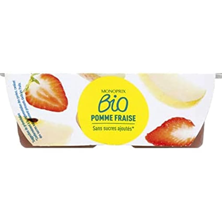 Monoprix Bio Compote pomme fraise sans sucres ajoutés bio - Les 4 pots de 95 g mt0g5Iv5