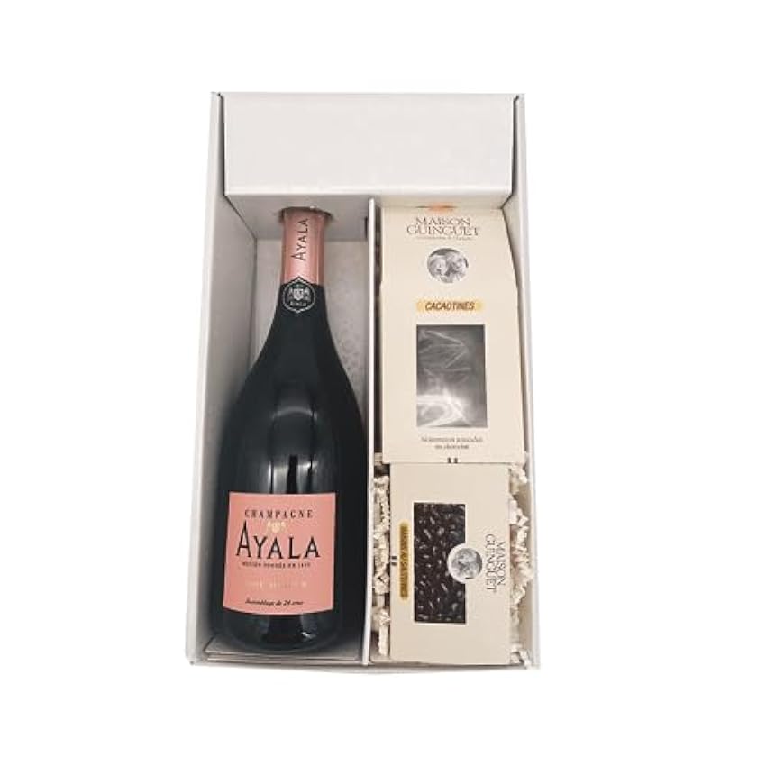 Coffret Cadeau blanc - Champagne Ayala -1 Rosé - Cacaotines (1x150g) et Raisins au sauternes (1x100g) MAISON GUINGUET KVLaOAa3