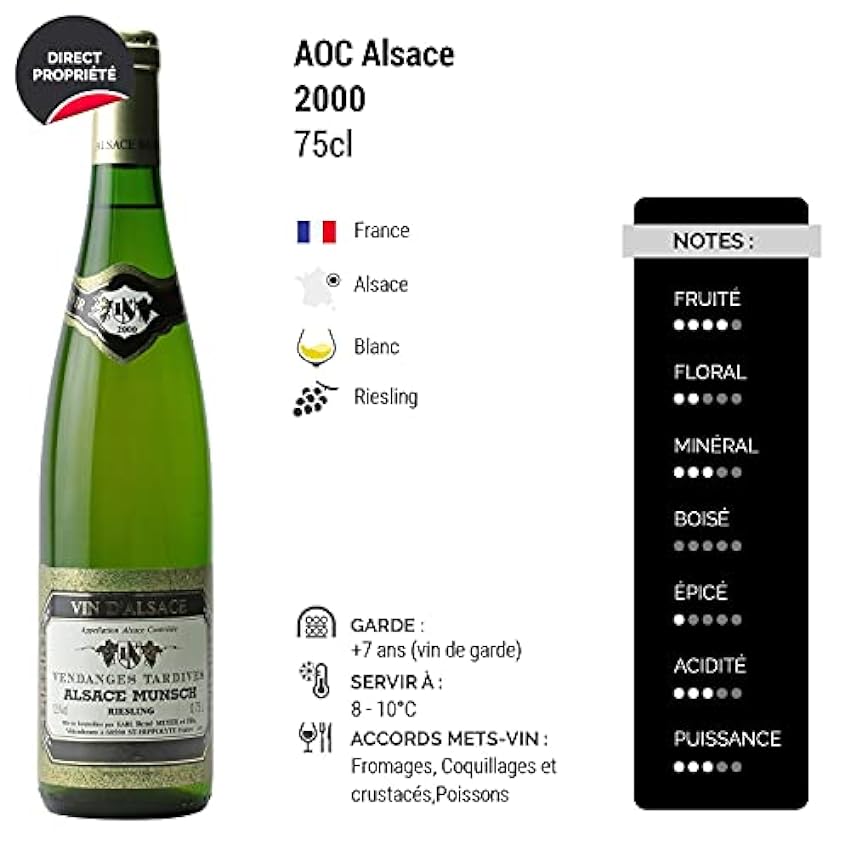 Alsace Riesling Vendanges Tardives - Blanc 2000 - Alsace Munsch - Vin Blanc d´ Alsace (3x75cl) o4eVqXYV