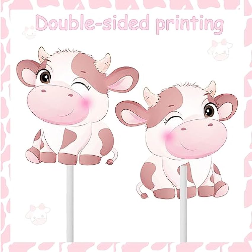 Lot de 24 décorations de cupcakes d´anniversaire en forme de vache rose pour fête prénatale sur le thème de la vache de la ferme ndDHo61f