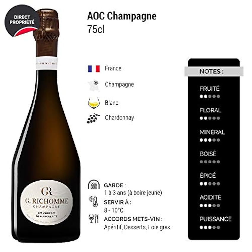 Champagne Les Courbes de Marguerite Blanc de Blancs Brut Blanc - G. Richomme - 75cl - Cépage Chardonnay OqLdxwgk