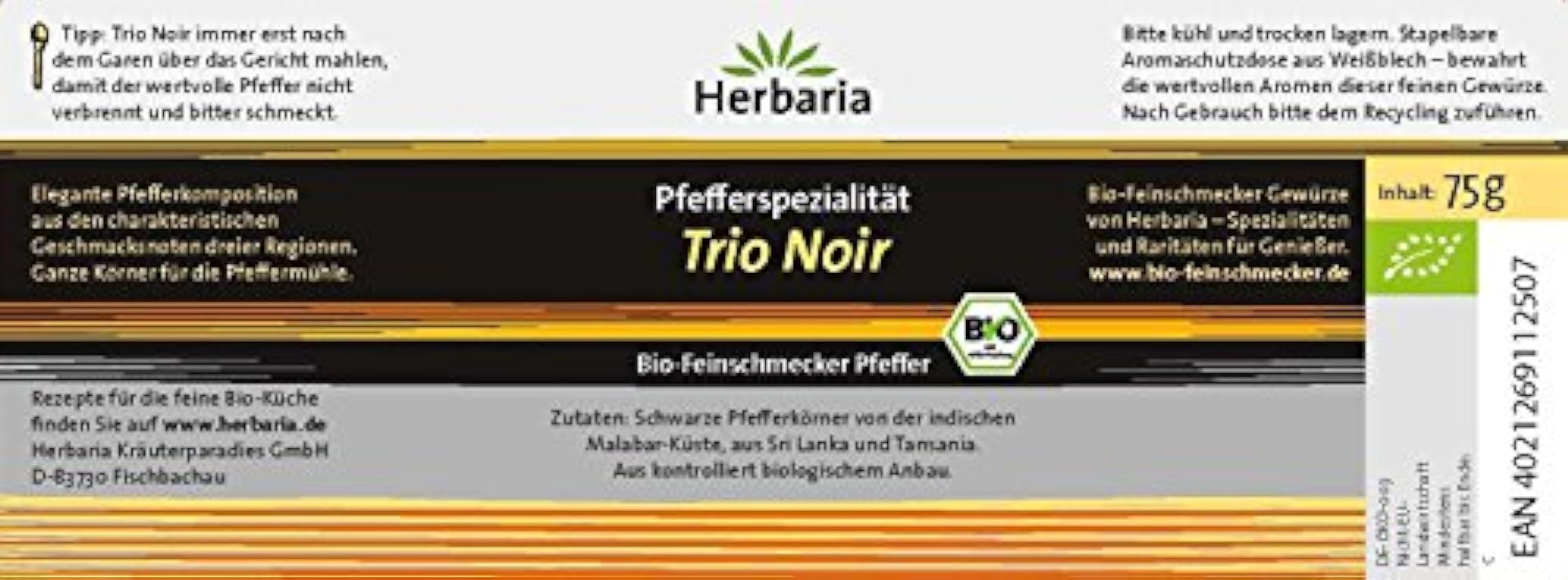 Herbaria Trio Noir Poivre noir avec M-Box, Pack de 1 (1 x 75 gr) - Bio lz8TSdYH