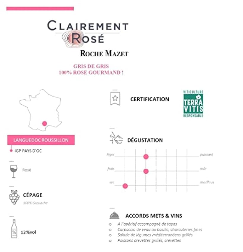 Clairement Rosé de Roche Mazet - Vin de Cépages Grenache Gris - IGP Pays d’Oc - Lot de 6 bouteilles x 75 cl nWbLzRYv