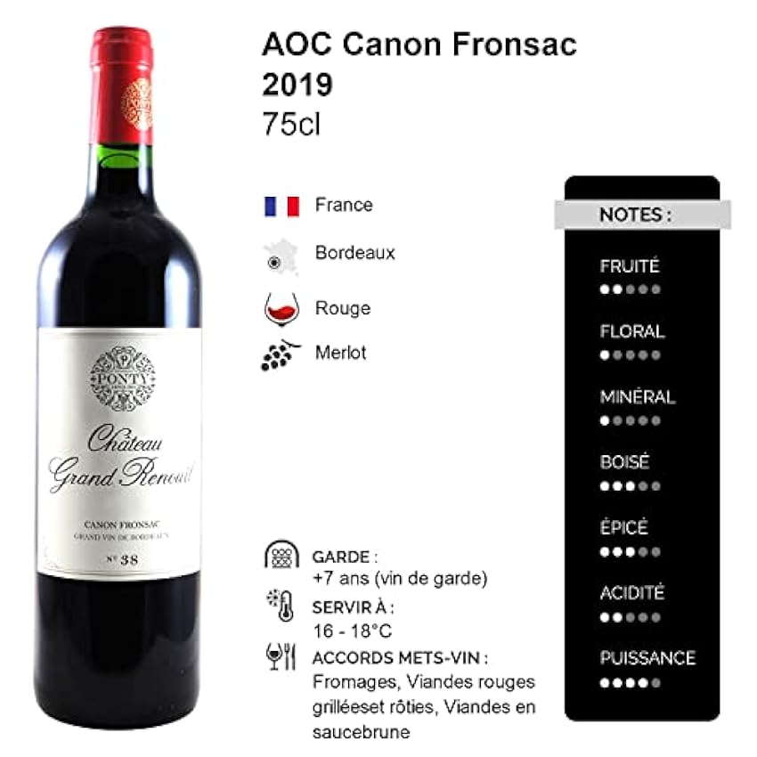 Château Grand Renouil - Rouge 2019 - Canon Fronsac - Vin Rouge de Bordeaux (3x75cl) MvS0Qo83