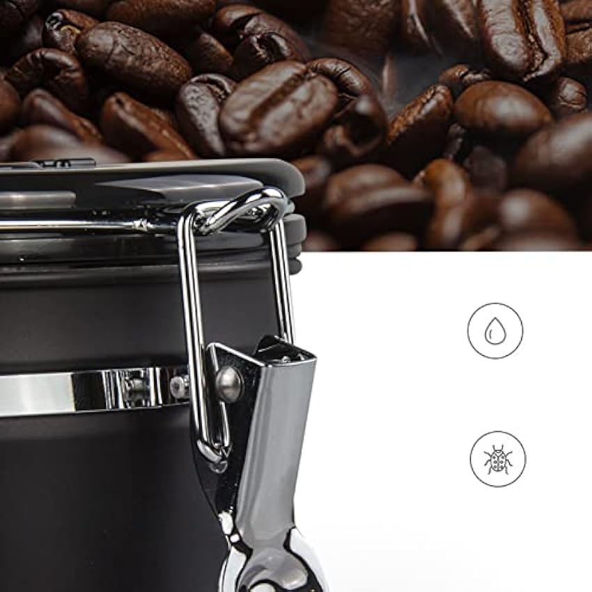 Mxzzand Récipient de Stockage de Grains de café, soupape d´échappement de réservoir de Stockage de Grains de café en Acier Inoxydable 304 avec Suivi de Date de cuillère pour la Cuisine pour Le(1.5L) mfnUTKuF