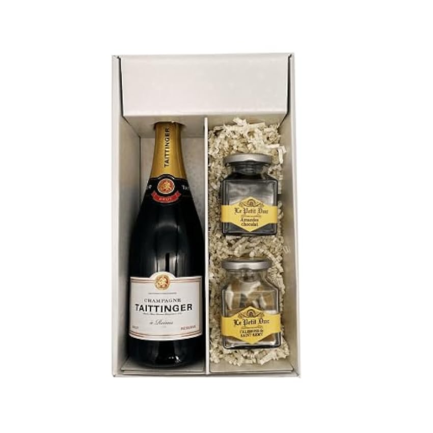 Coffret cadeau blanc - Champagne Taittinger - 1 Brut - 1 pot de Calissons & 1 pot d´Amandes enrobées LE PETIT DUC L23IrXc4