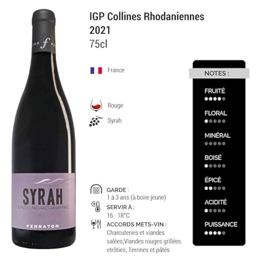 Collines Rhodaniennes Syrah - Rouge 2021 - Ferraton Père et Fils - Vin Rouge de la Vallée du Rhône (6x75cl) O7CmKUJb