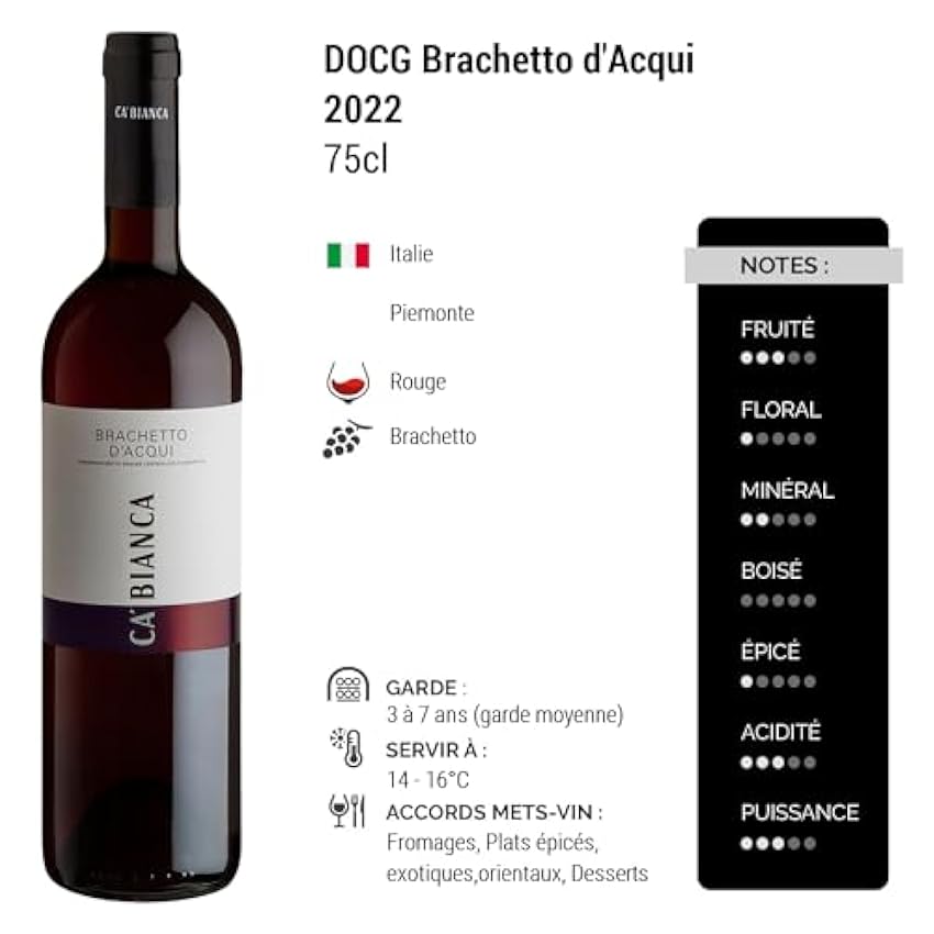 Brachetto d´Acqui - Rouge 2022 - Ca´Bianca - Vin Rouge d´Italie (3x75cl) M7Cx3VLU
