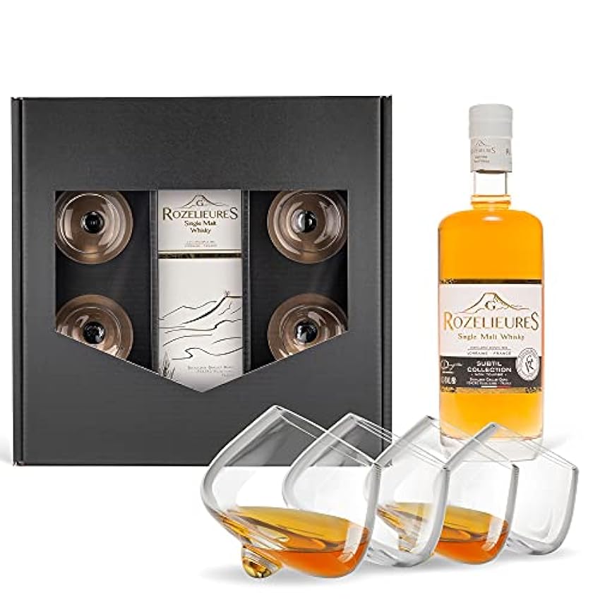 Coffret cadeau whisky Rozelieures Subtil -Single Malt Whisky- (0,7 l) avec 4 verres à whisky - Prime Presents MfXIIQLJ