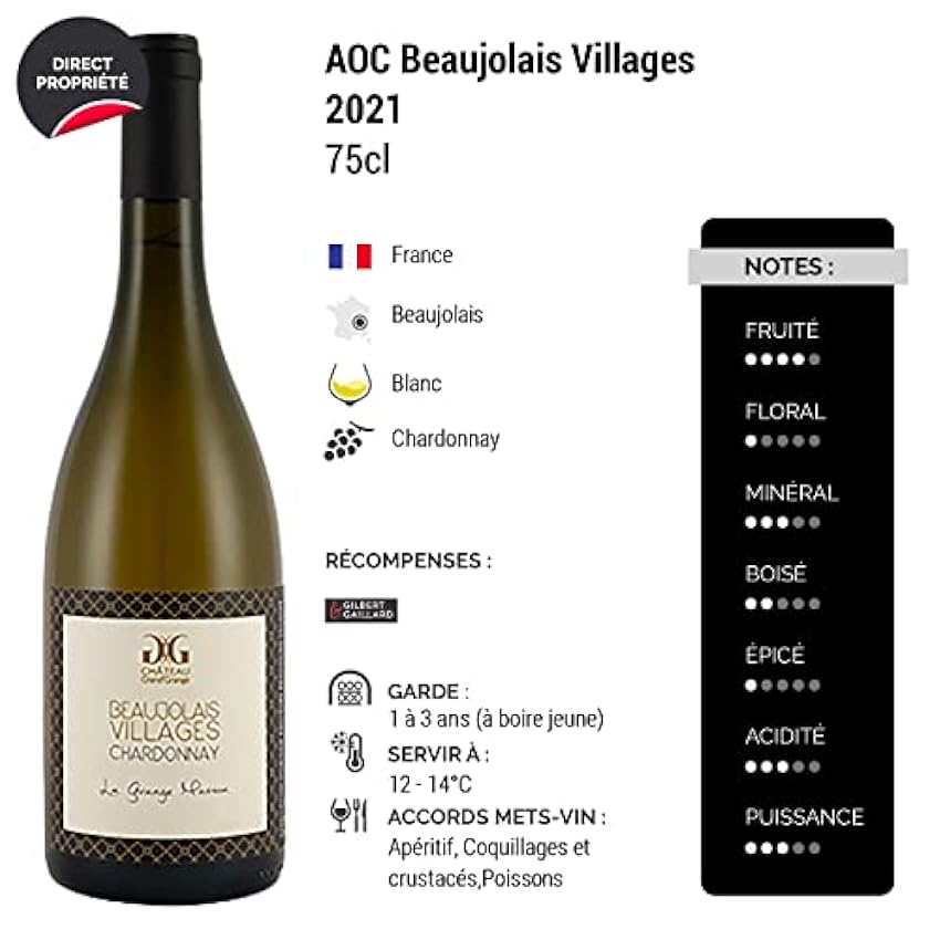 Beaujolais Villages La Grange Masson - Blanc 2021 - Château Grand Grange - Vin Blanc du Beaujolais (6x75cl) OHA3THD3