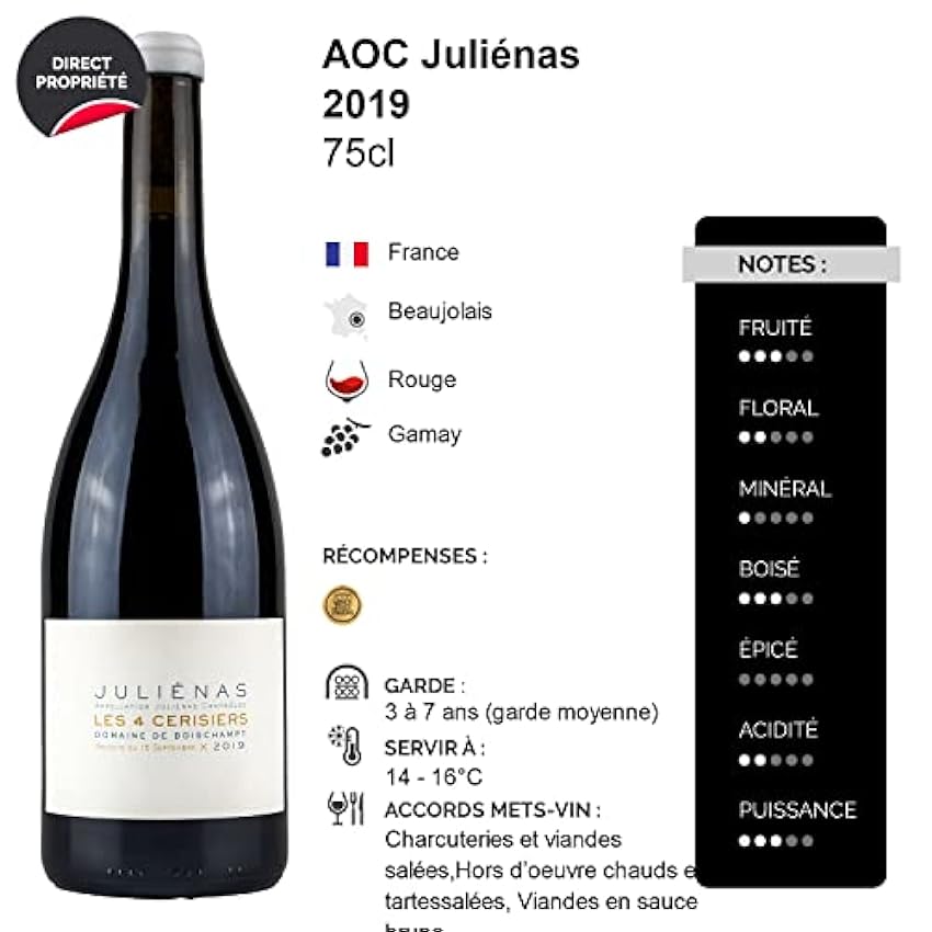 Juliénas Les 4 Cerisiers - Rouge 2019 - Domaine de Boischampt - Vin Rouge du Beaujolais (3x75cl) MCgJ6RjY
