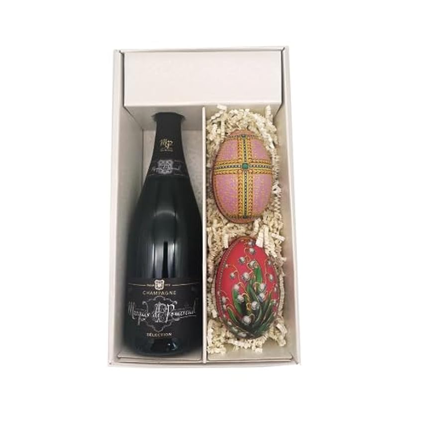 Coffret cadeau blanc - Champagne Marquis de Pomereuil - 1 Brut - 2 Oeufs de Fabergé (motif aléatoire) LE PETIT DUC l7MBkoxm