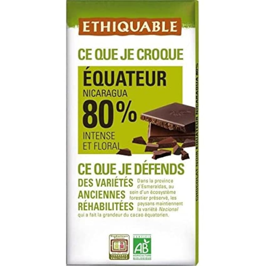 ETHIQUABLE Chocolat noir 80% Equateur bio - La tablette