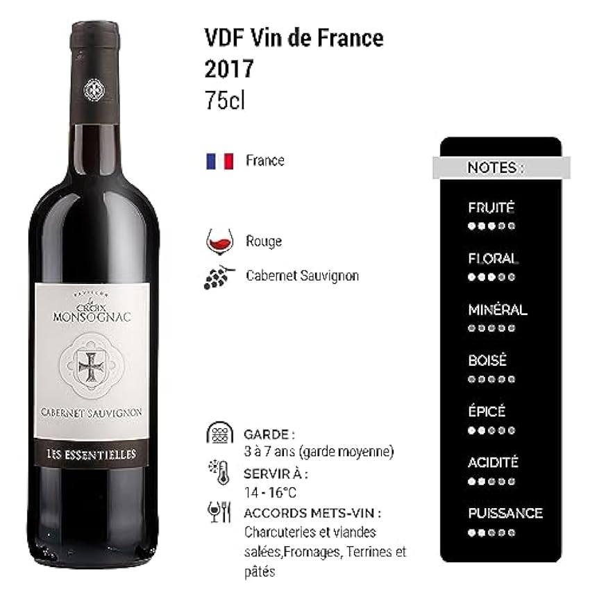 Cabernet Sauvignon Les essentielles - Rouge 2017 - Pavillon la Croix Monsognac - Vin de France - Vin Rouge (6x75cl) nh4HK1T9