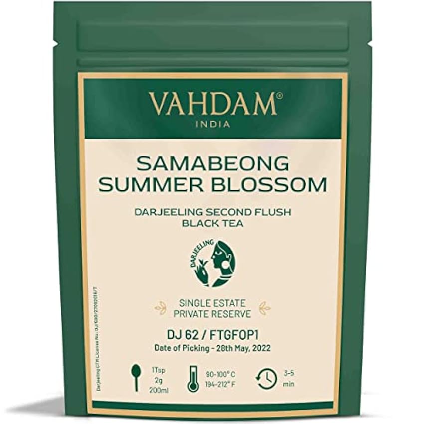 VAHDAM, Samabeong Summer Blossom Second Flush Thé noir 2022 (plus de 50 tasses, 100,1 g) Thé noir exclusif cueilli à la main | Thé noir Darjeeling pur 100 % non mélangé, feuille en vrac l6d9krpn