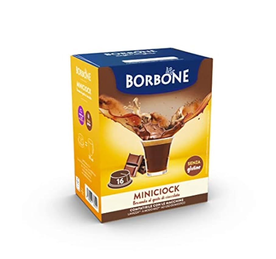 Caffè Borbone MiniCiock, Boisson au goût de chocolat - 96 capsules (6 boîtes de 16) - Compatible avec les machines ménagères Lavazza LF6Iie5Q