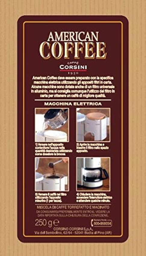 Caffè Corsini - American Coffee. Mélange de café moulu pour café américain, café long et café filtre, léger et parfumé - 6 paquets sous vide de 250 grammes MJbdSx6r