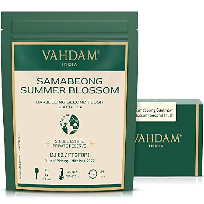 VAHDAM, Samabeong Summer Blossom Second Flush Thé noir 2022 (plus de 50 tasses, 100,1 g) Thé noir exclusif cueilli à la main | Thé noir Darjeeling pur 100 % non mélangé, feuille en vrac l6d9krpn