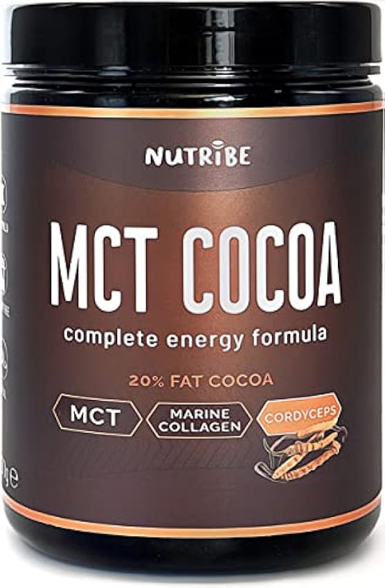 MCT Cacao - Formule Énergie - Protéines Collagène marin + Cordyceps adaptogène 300g – Coupe-faim, Keto, Paleo, Jeûne intermittent, Récupération musculaire, Articulations fortes. NgncSokK