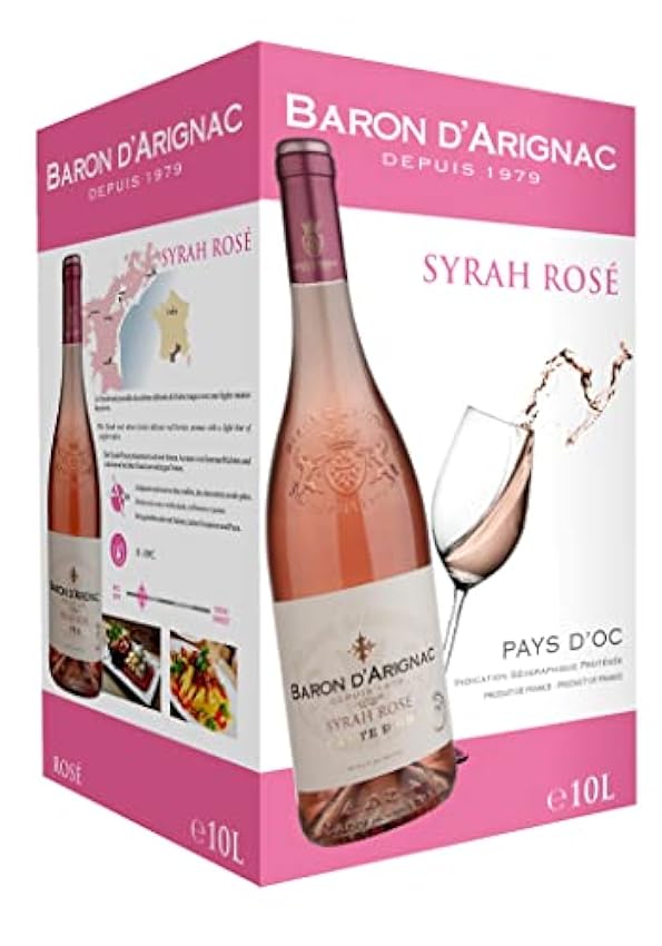 Baron d´Arignac - Vin rouge 10L Cabernet Sauvignon IGP Pays d´Oc - Bag in Box BIB 10L (1 x 10L) & Vin rosé 10L Syrah IGP Pays d´Oc - Bag in Box BIB 10L (1 x 10L) m5yVpwye