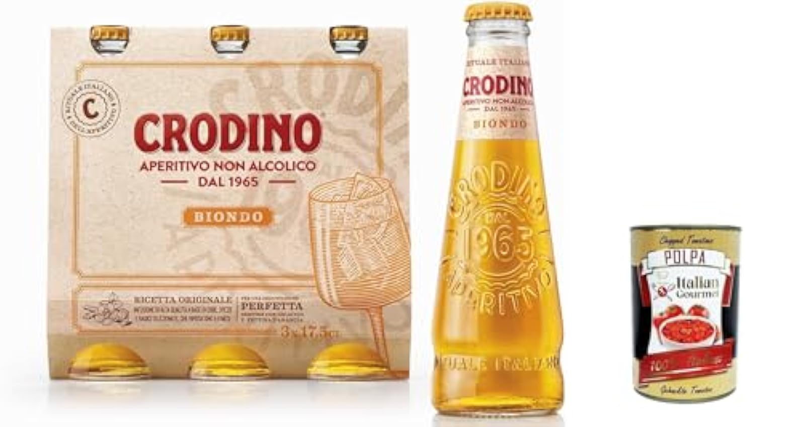 San pellegrino Crodino 3 x 175 ml apéritif sans alcool amer d´Italie + polpa gourmet italien 400 g mnhm38Mv