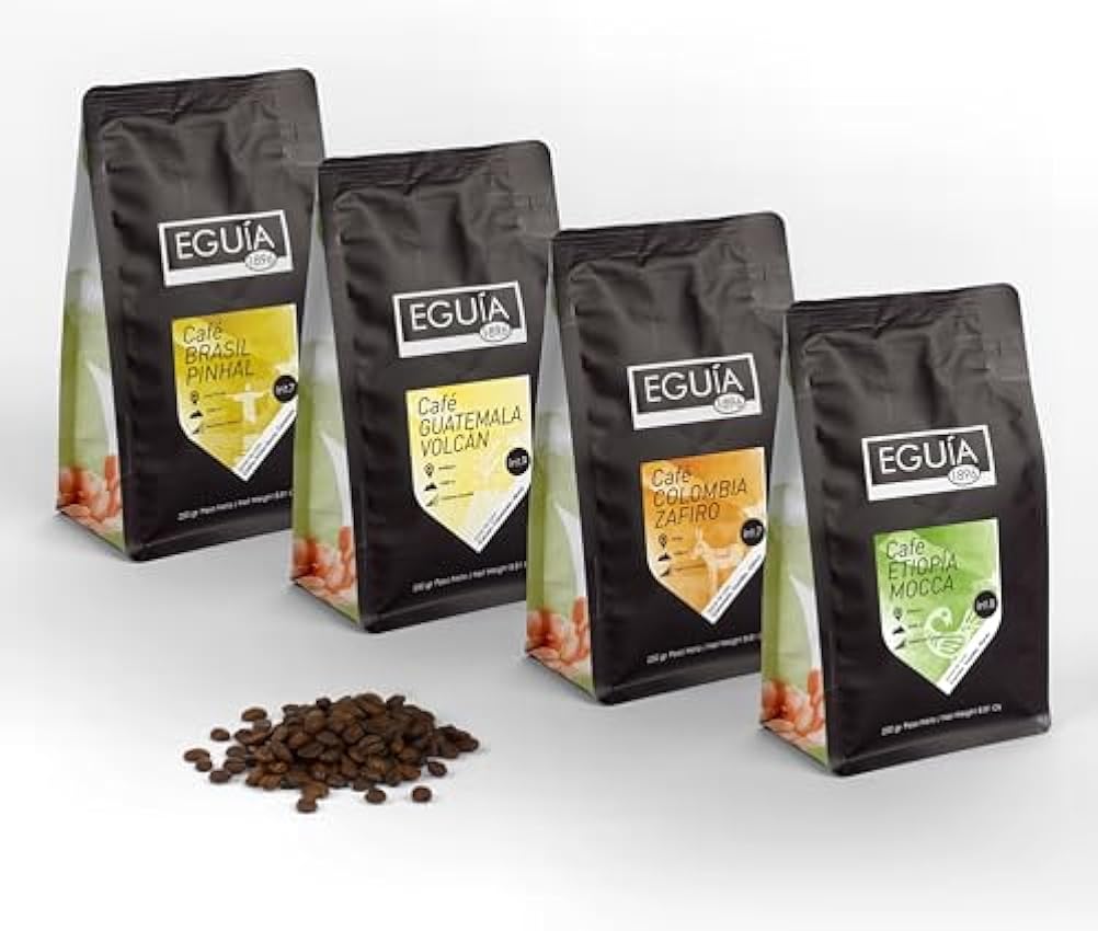 Lot de 4 grains de café naturels Eguia de 250 g - Grain