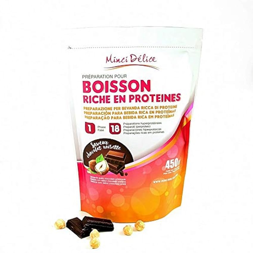 Boisson hyperprotéinée Chocolat-Noisette Maxi Sachet économique 450 gr de 18 portions pour régime protéiné minceur lqQXJeH3