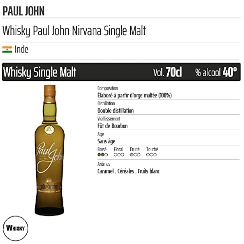 Whisky Paul John Nirvana Single Malt - Origine Inde - 70cl NDn8PbiH