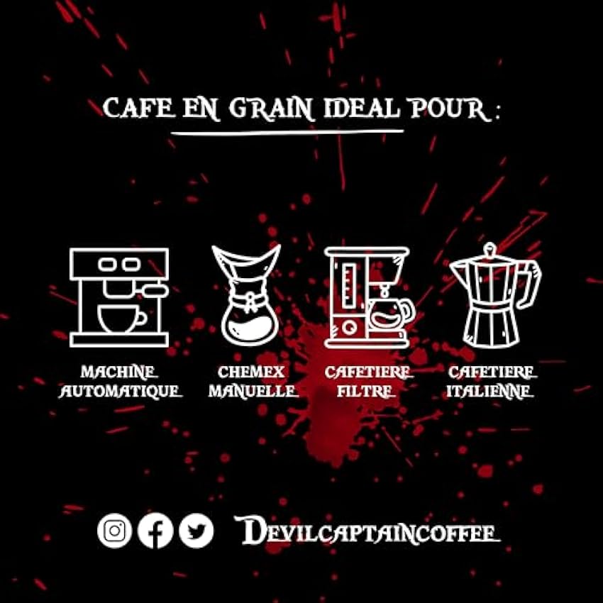 DEVIL CAPTAIN COFFEE | Cafe grain | Cafe fort & Intense | Notes de cacao et fruits secs | Torrefaction lente et artisanale | Faible acidité (2X500G) O8OlJJ3K