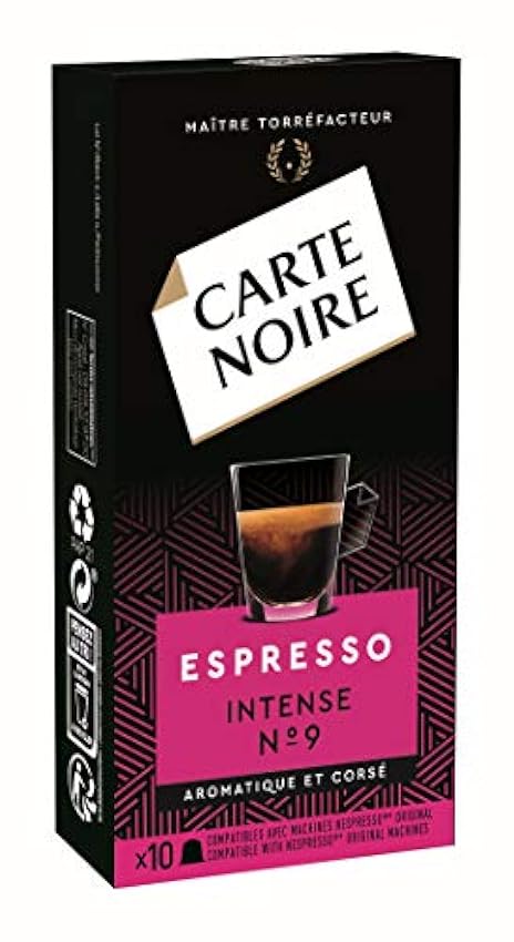 Carte Noire, Espresso Intense N°9, 100 Capsules de Café Compatibles avec les Machines à Café Nespresso, avec un Goût Intense et Aromatique, 100% Arabica, Intensité 9, 10 Paquets de 10 Capsules NG6JjRbL