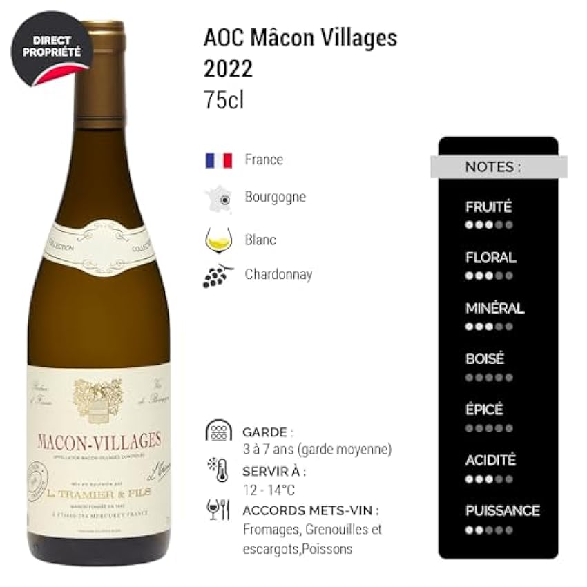 Mâcon Villages - Blanc 2022 - Maison Tramier - Vin Blanc de Bourgogne (3x75cl) l3NOH7UI