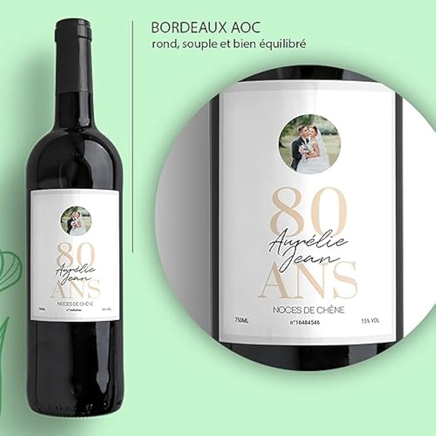 CADEAUX.COM - Bouteille de vin personnalisée anniversaire de mariage - Noces de Chêne OGhjca2A