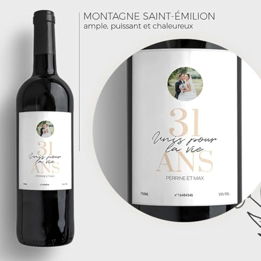 CADEAUX.COM - Bouteille de vin personnalisée anniversaire de mariage - Noces de Basane l8TdWVP9