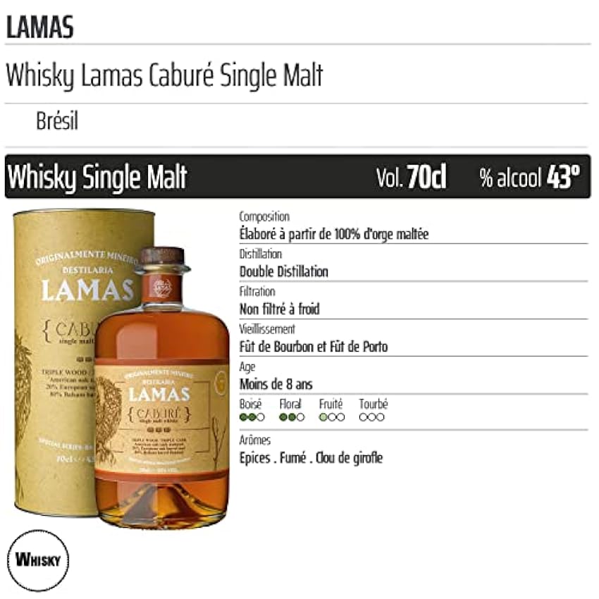 Whisky Lamas Caburé Single Malt - Origine Brésil - 70cl kVGfGxIJ