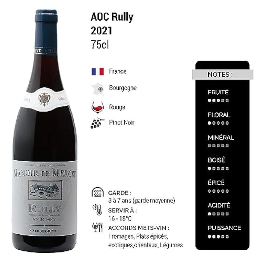 Rully En Rosey - Rouge 2021 - Manoir de Mercey - Vin Rouge de Bourgogne (3x75cl) LTPEIgf9