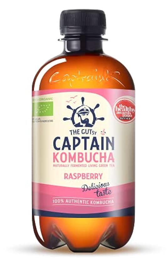 Captain Kombucha – Thé Kombucha – Bio – Boisson probiótica Naturalmente fermentada, cuisine Écru vif, sans numéro ni Conservantes, sans pasteurizar - Raspberry (Framboise) - 12x400ml ogARWqcI