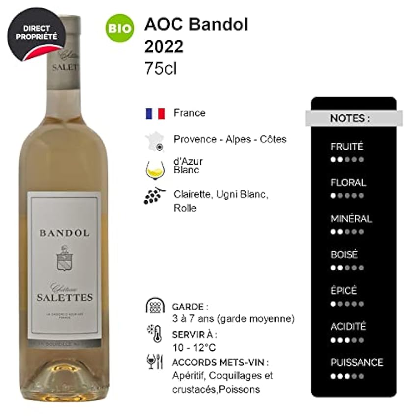 Château Salettes Bandol - Blanc 2022 - Vin Blanc (3x75cl) BIO O9JJ35nE