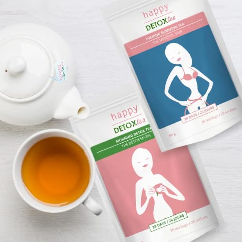Happy Detox Tea - Thé et Infusion Detox Cure Minceur - 28 Sachets - Cure de 14 jours nPGCFTky