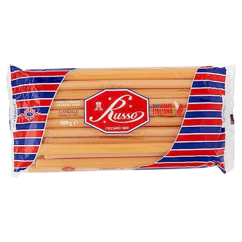 Russo Candele N°73 Lot de 10 pâtes à semoule de blé dur, 100 % blé italien, paquet de 500 g + boîte de 400 g kWY9CD4T