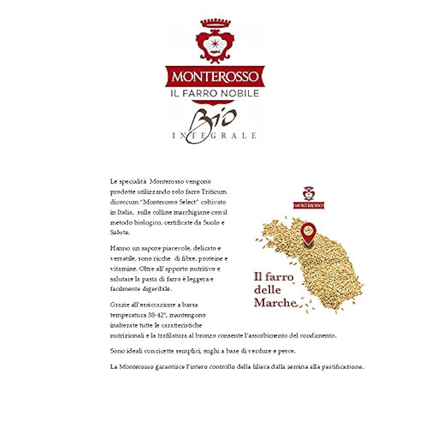 Pâtes Monterosso -Boucles d´épeautre bio 500g - Pâtes courtes -Tiré bronze -Céréales bio produites en Italie- complet, nutritif, riche en fibres et protéines - Farro Triticum dicoccum NuEUmiKh