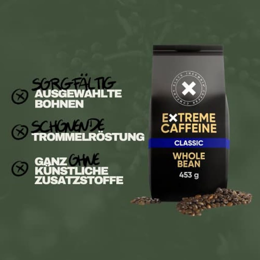 Café extra-fort en grains Black Insomnia - Goût classique 453g I 100% robusta pour le café espresso I 1105 mg de caféine dans une tasse grande I grains de café torréfiés de façon traditionnelle MaWvC0kJ