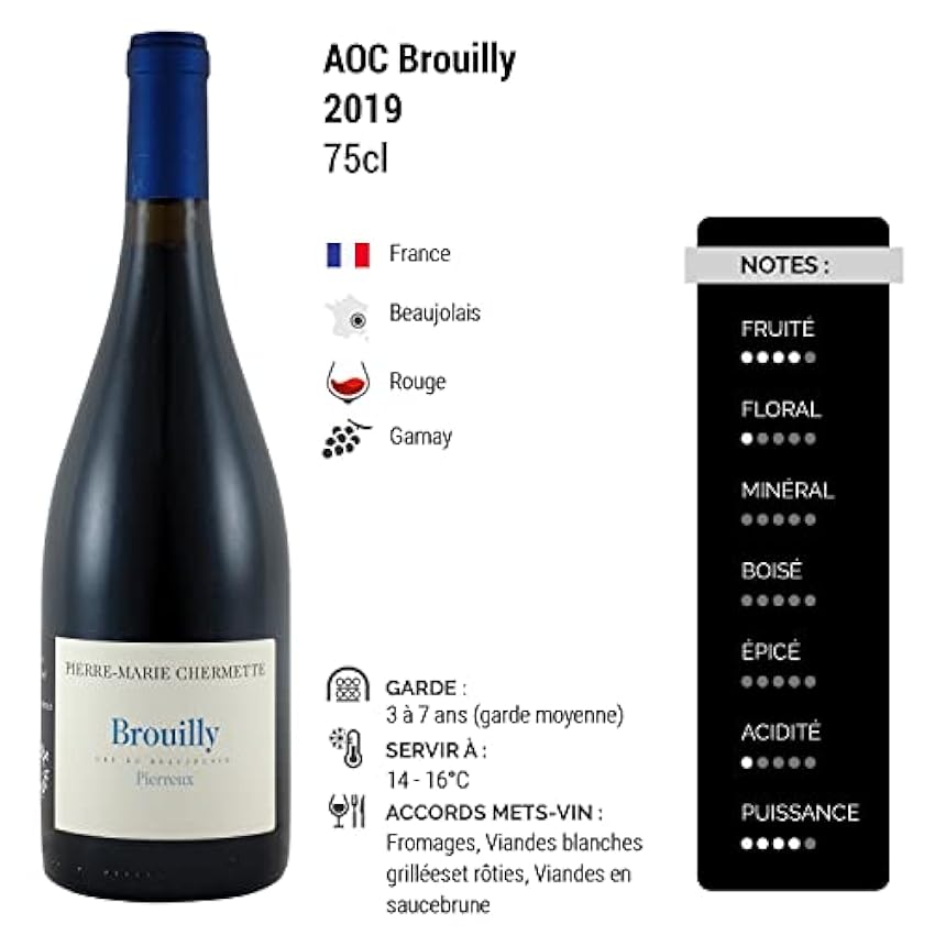 Brouilly Pierreux - Rouge 2019 - Domaines Chermette - Vin Rouge du Beaujolais (3x75cl) L9uLNwK0