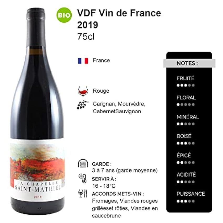 Grande Cuvée - Rouge 2019 - La Chapelle Saint Mathieu - Vin de France - Vin Rouge (3x75cl) BIO NB3DNtIM