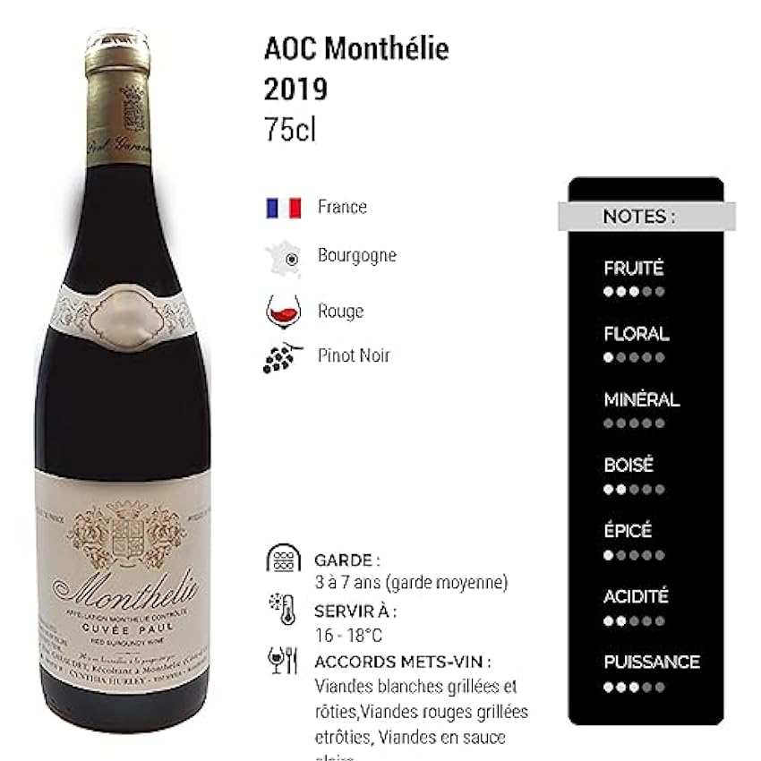 Monthélie Cuvée Paul - Rouge 2019 - Domaine Paul Garaudet - Vin Rouge de Bourgogne (75cl) lLXR285J