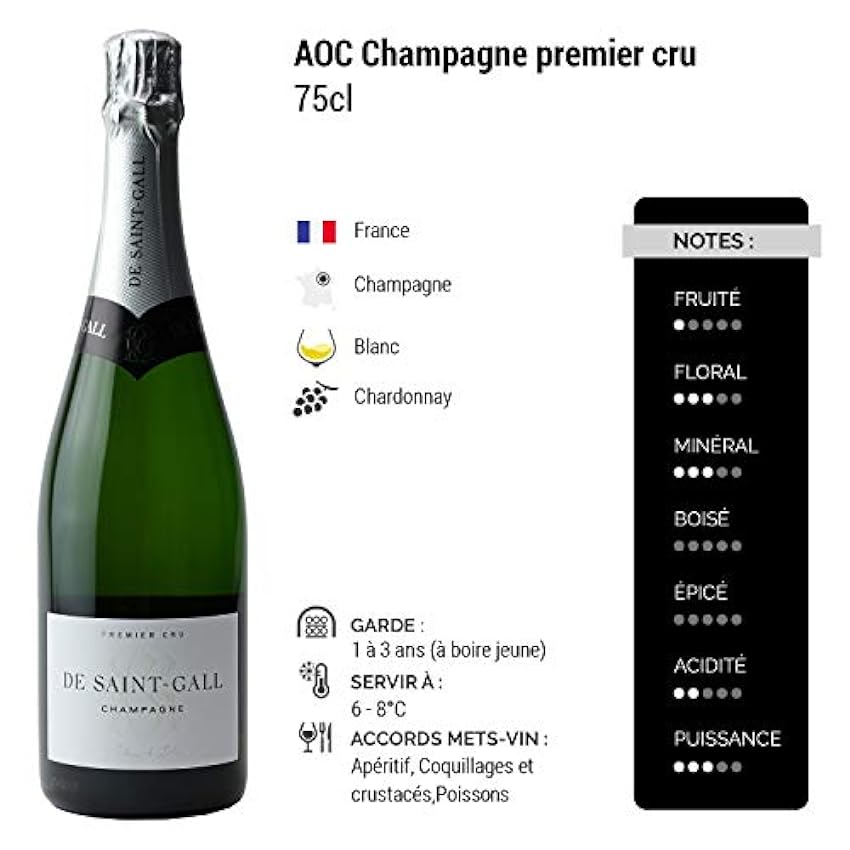 Champagne Premier Cru Blanc de Blancs Brut Blanc - De Saint-Gall - 75cl - Cépage Chardonnay LYx1dLZA