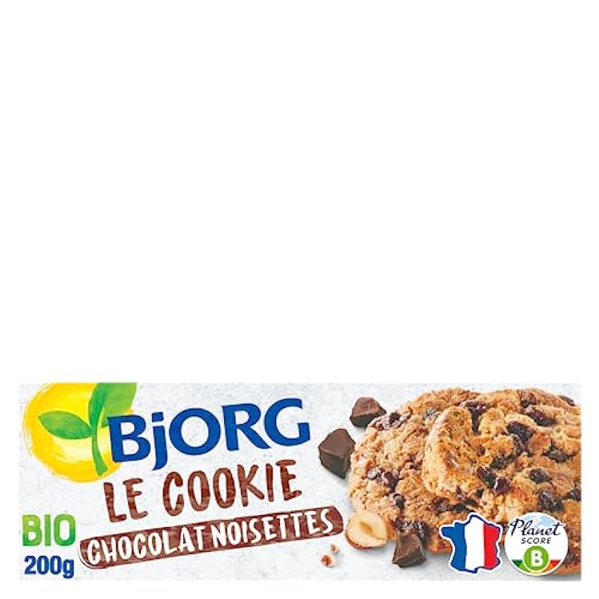 BJORG - Le Cookie Chocolat Noisettes - Biscuits Bio - À la Farine de Blé Complet - Sans Huile de Palme - Source de Fibres, Fer, Magnesium Et Vitamine E - Paquet de 200 g n0wM3upm