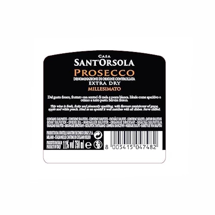 SANT´ORSOLA Prosecco DOC Extra Dry Millesime Sec + Asti DOCG Vin Petillant Doux Italien - 2 Bouteilles, 750 milliliters l8s5hh38